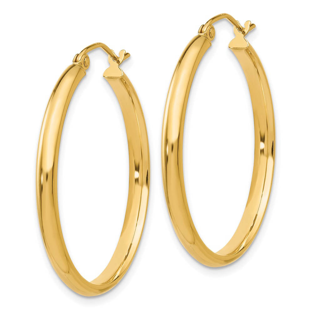 Alternate view of the 2.75mm x 30mm Polished 14k Yellow Gold Domed Round Hoop Earrings by The Black Bow Jewelry Co.