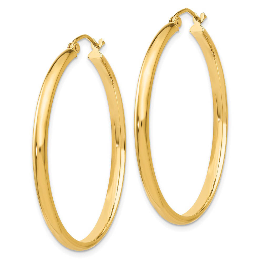 Alternate view of the 2.75mm x 37mm Polished 14k Yellow Gold Domed Round Hoop Earrings by The Black Bow Jewelry Co.