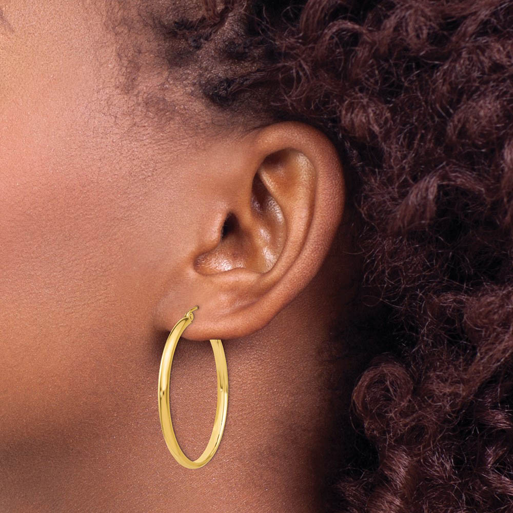 Alternate view of the 2.75mm x 37mm Polished 14k Yellow Gold Domed Round Hoop Earrings by The Black Bow Jewelry Co.