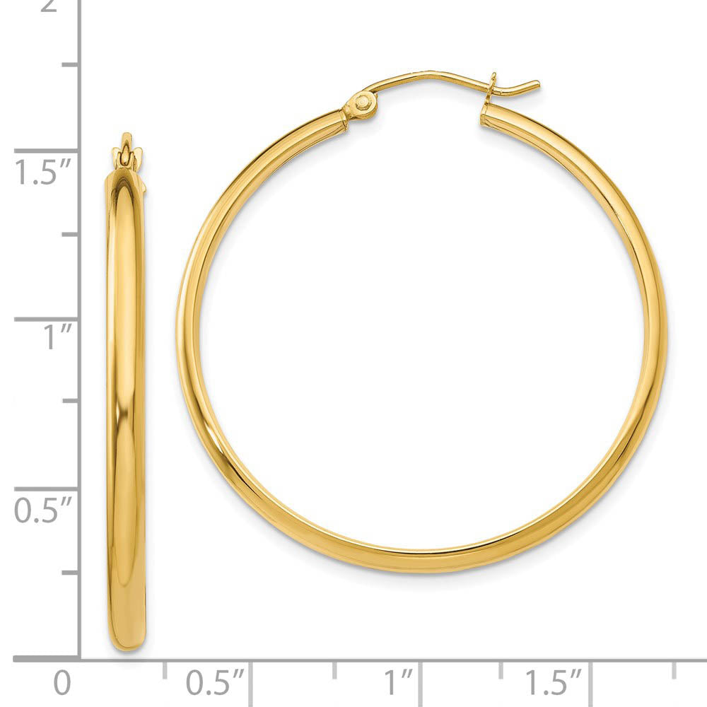 Alternate view of the 2.75mm x 37mm Polished 14k Yellow Gold Domed Round Hoop Earrings by The Black Bow Jewelry Co.