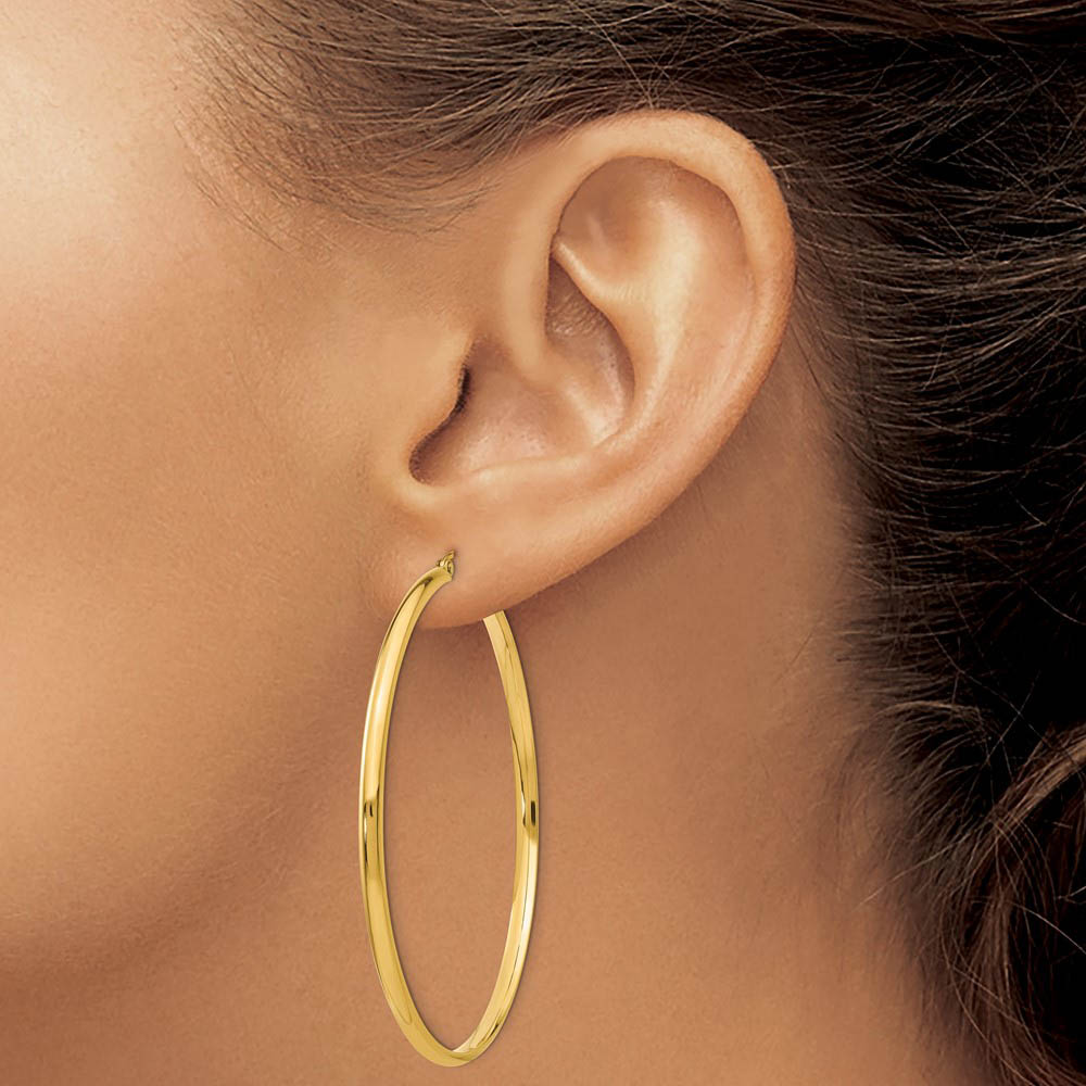 Alternate view of the 2.75mm x 56mm Polished 14k Yellow Gold Domed Round Hoop Earrings by The Black Bow Jewelry Co.