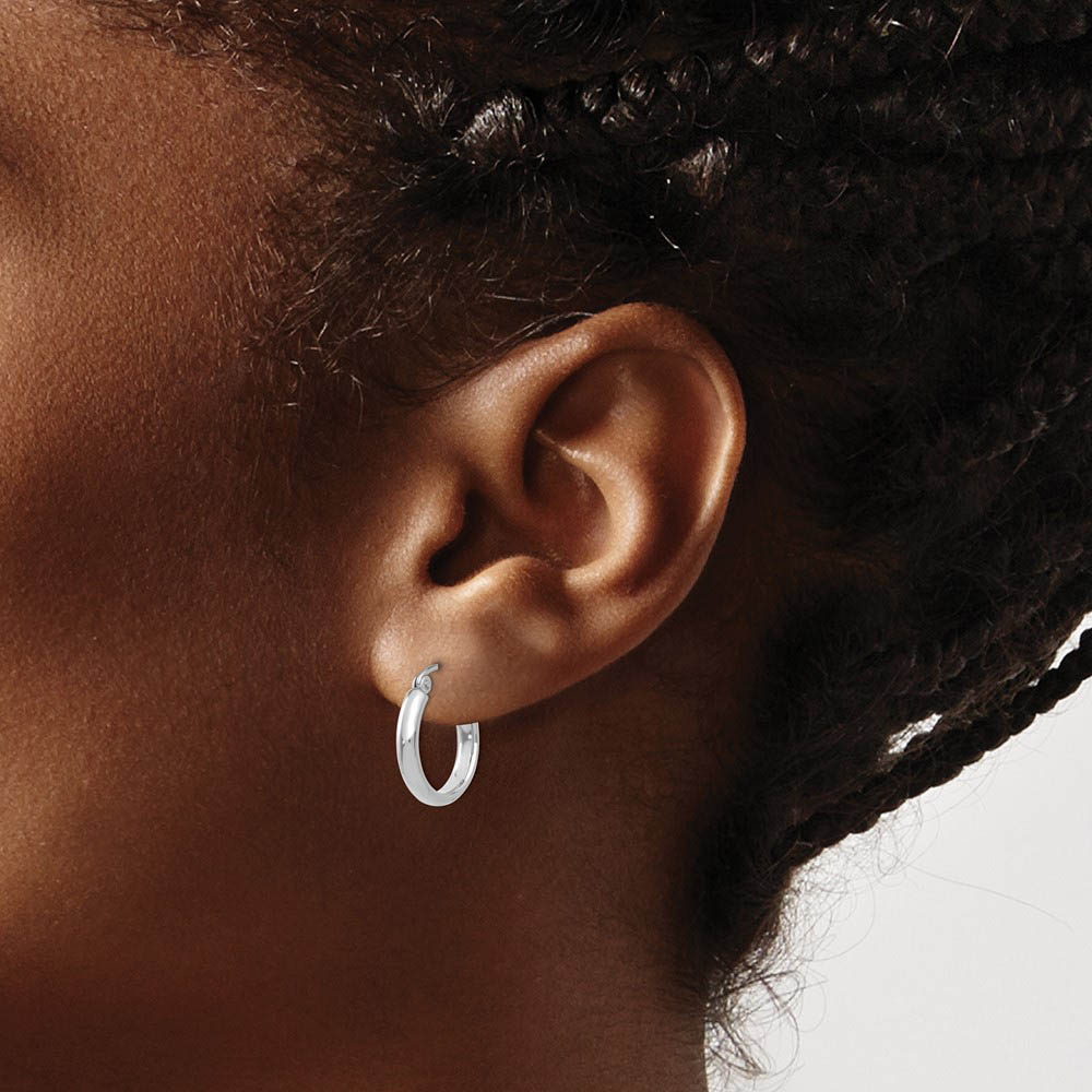 Alternate view of the 2.75mm x 15mm Polished 14k White Gold Domed Round Hoop Earrings by The Black Bow Jewelry Co.