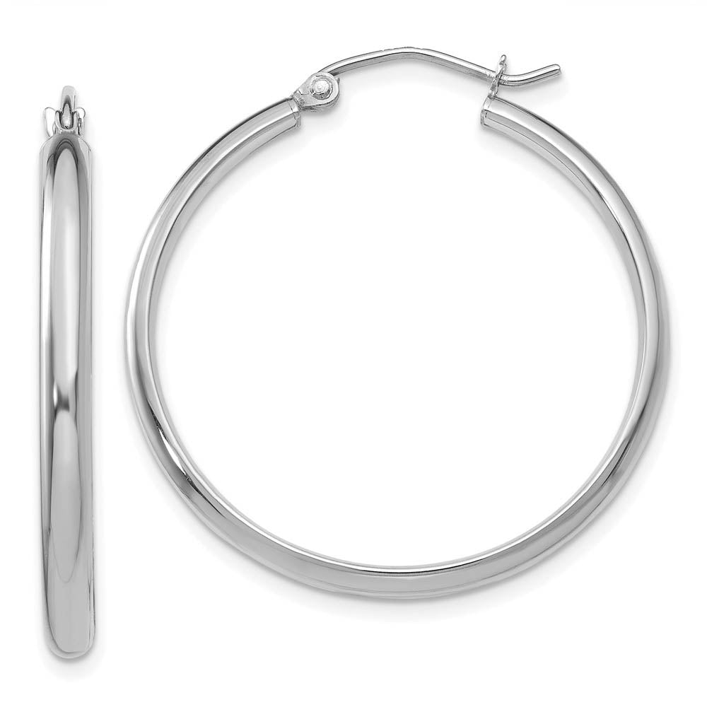 2.75mm x 30mm Polished 14k White Gold Domed Round Hoop Earrings, Item E13426 by The Black Bow Jewelry Co.