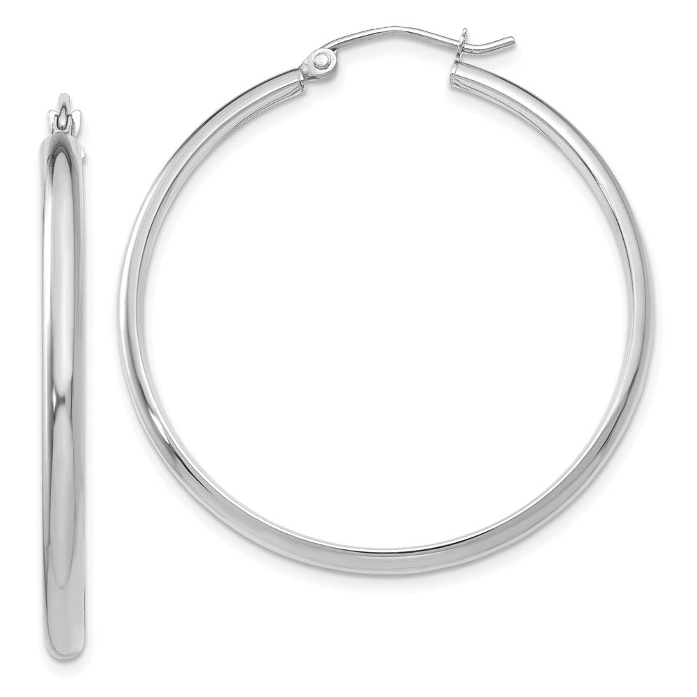 2.75mm x 37mm Polished 14k White Gold Domed Round Hoop Earrings, Item E13427 by The Black Bow Jewelry Co.