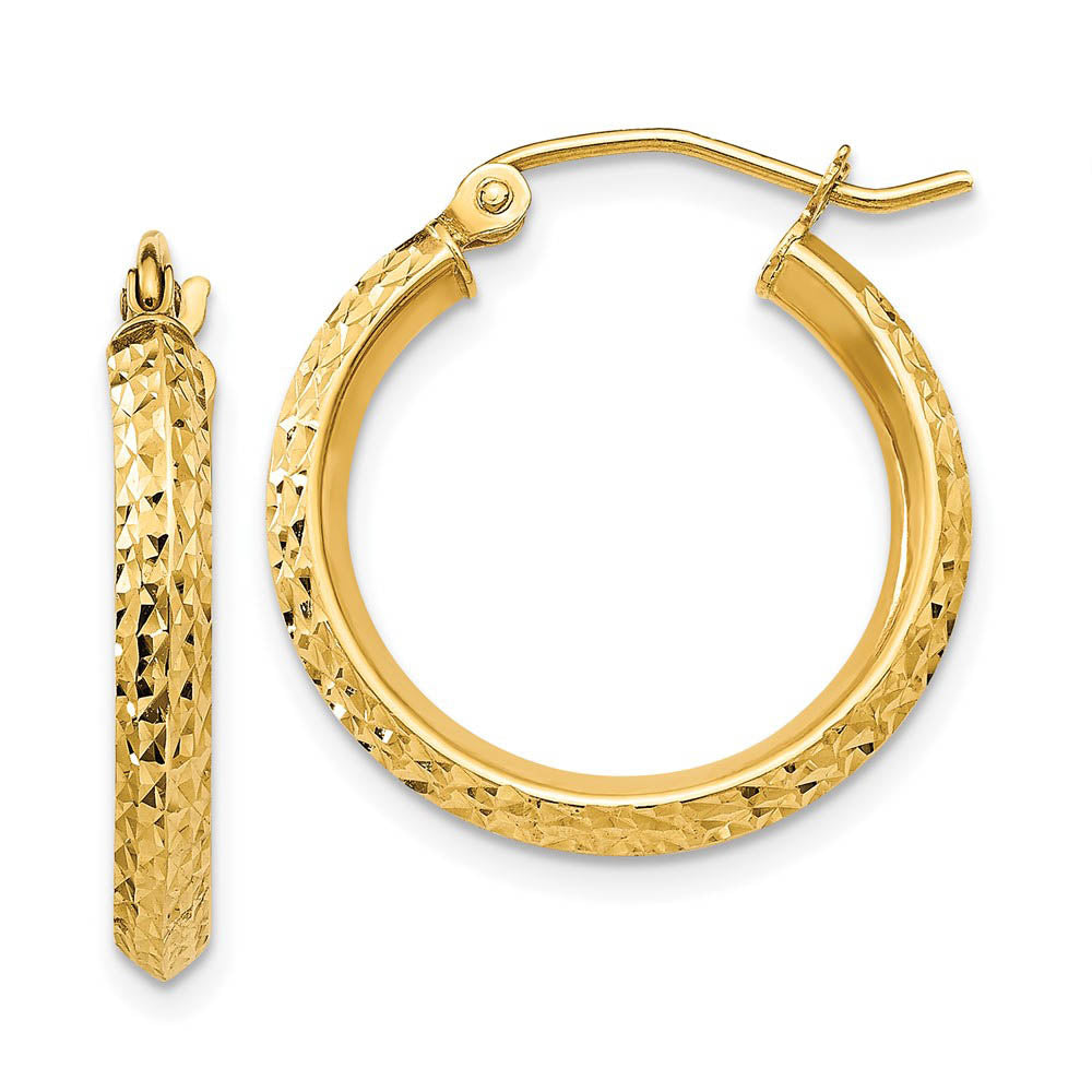2.5mm x 20mm 14k Yellow Gold Knife Edge Diamond-Cut Round Hoops, Item E13430 by The Black Bow Jewelry Co.