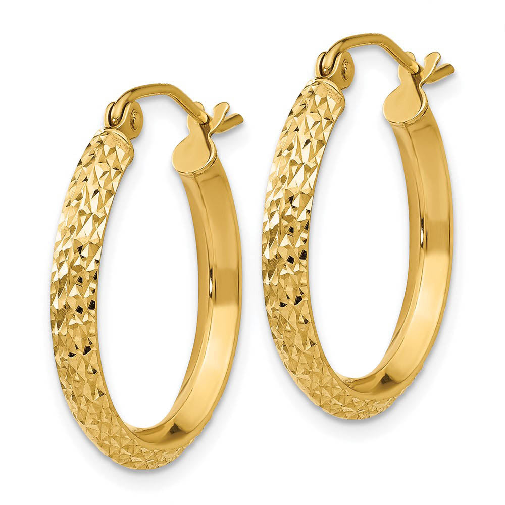 Alternate view of the 2.5mm x 20mm 14k Yellow Gold Knife Edge Diamond-Cut Round Hoops by The Black Bow Jewelry Co.