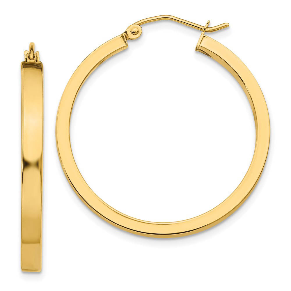 Polished 14k Yellow Gold 2x3x30mm Square Tube Round Hoop Earrings, Item E13438 by The Black Bow Jewelry Co.