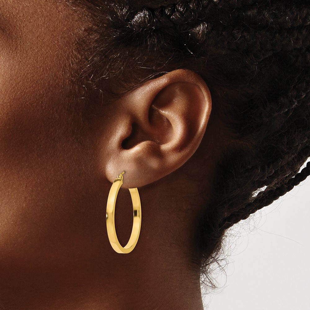 Alternate view of the Polished 14k Yellow Gold 2x3x30mm Square Tube Round Hoop Earrings by The Black Bow Jewelry Co.
