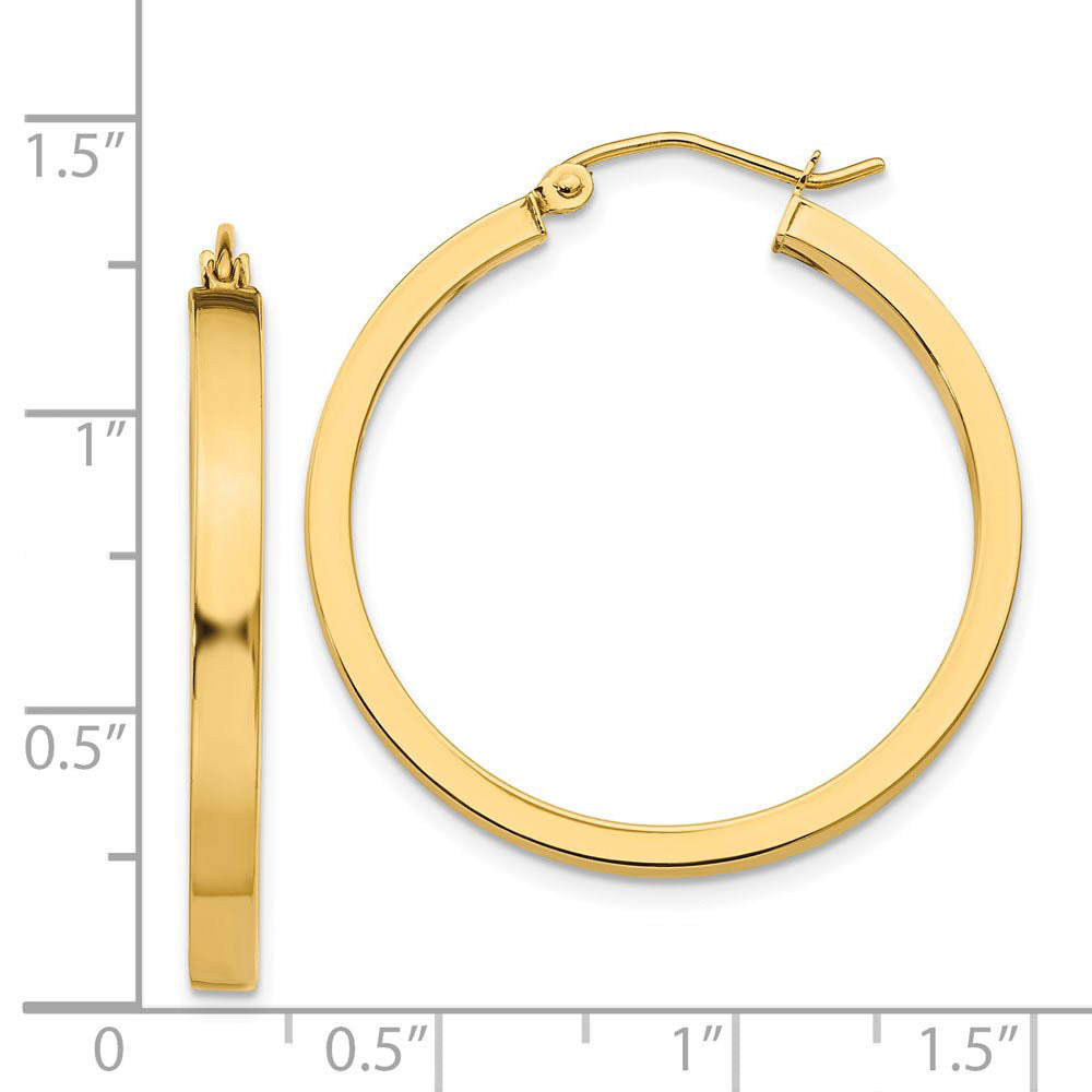 Alternate view of the Polished 14k Yellow Gold 2x3x30mm Square Tube Round Hoop Earrings by The Black Bow Jewelry Co.