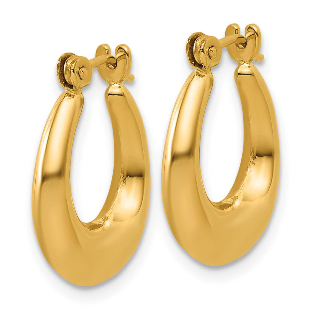 Alternate view of the 5mm x 17mm Polished 14k Yellow Gold Tapered Puffed Oval Hoop Earrings by The Black Bow Jewelry Co.