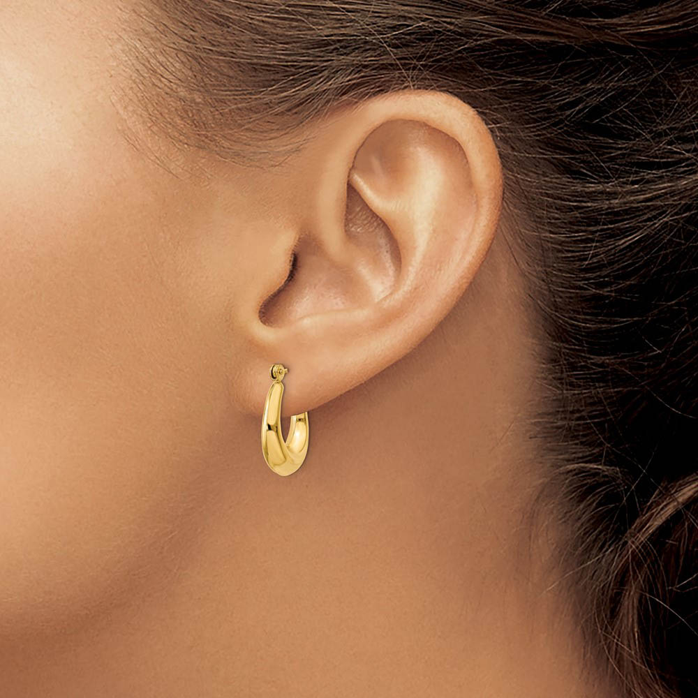 Alternate view of the 5mm x 17mm Polished 14k Yellow Gold Tapered Puffed Oval Hoop Earrings by The Black Bow Jewelry Co.