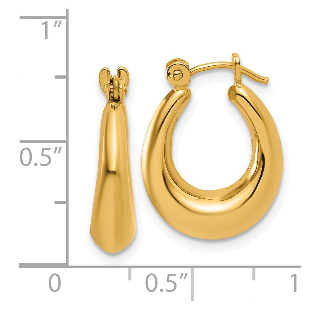 Alternate view of the 5mm x 17mm Polished 14k Yellow Gold Tapered Puffed Oval Hoop Earrings by The Black Bow Jewelry Co.