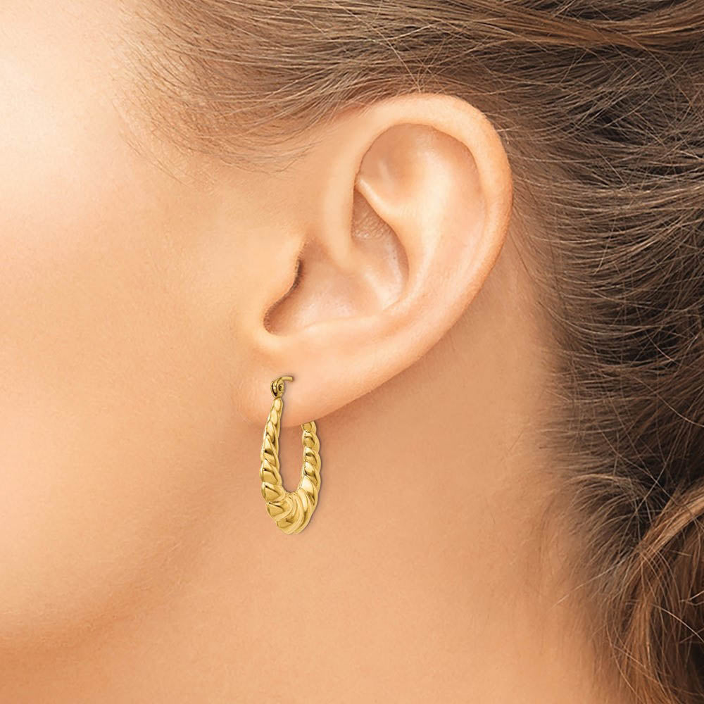 Alternate view of the 3mm x 25mm Polished 14k Yellow Gold Hollow Oval Shrimp Hoop Earrings by The Black Bow Jewelry Co.