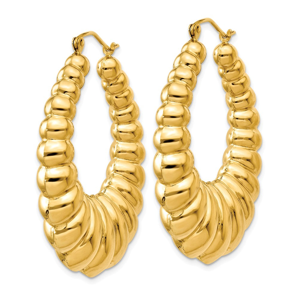 Alternate view of the 7mm x 40mm Polished 14k Yellow Gold Hollow Shrimp Hoop Earrings by The Black Bow Jewelry Co.