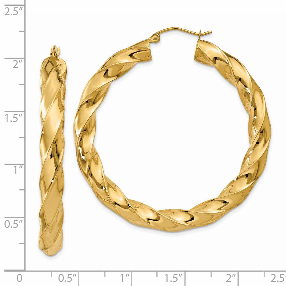 Alternate view of the 5mm x 43mm Polished 14k Yellow Gold Round Twisted Hoop Earrings by The Black Bow Jewelry Co.