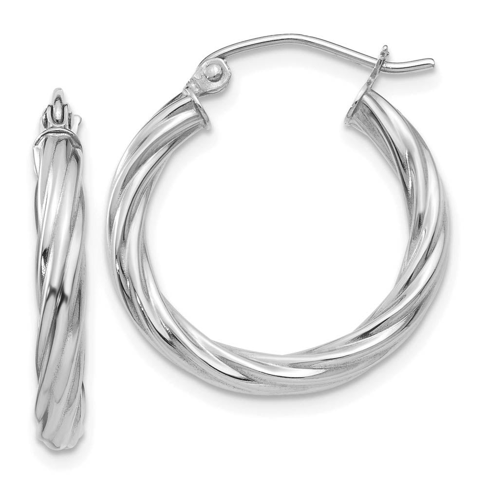 3.25mm x 20mm Polished 14k White Gold Twisted Round Hoop Earrings, Item E13485 by The Black Bow Jewelry Co.