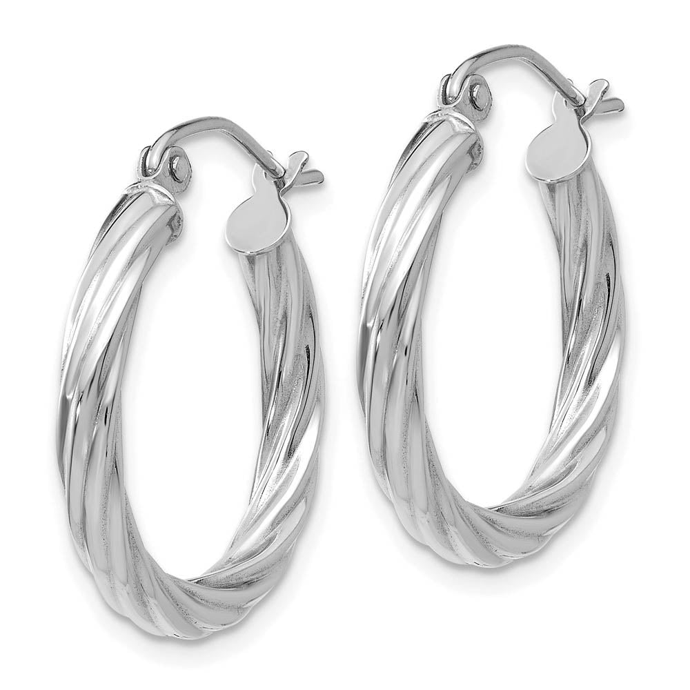 Alternate view of the 3.25mm x 20mm Polished 14k White Gold Twisted Round Hoop Earrings by The Black Bow Jewelry Co.