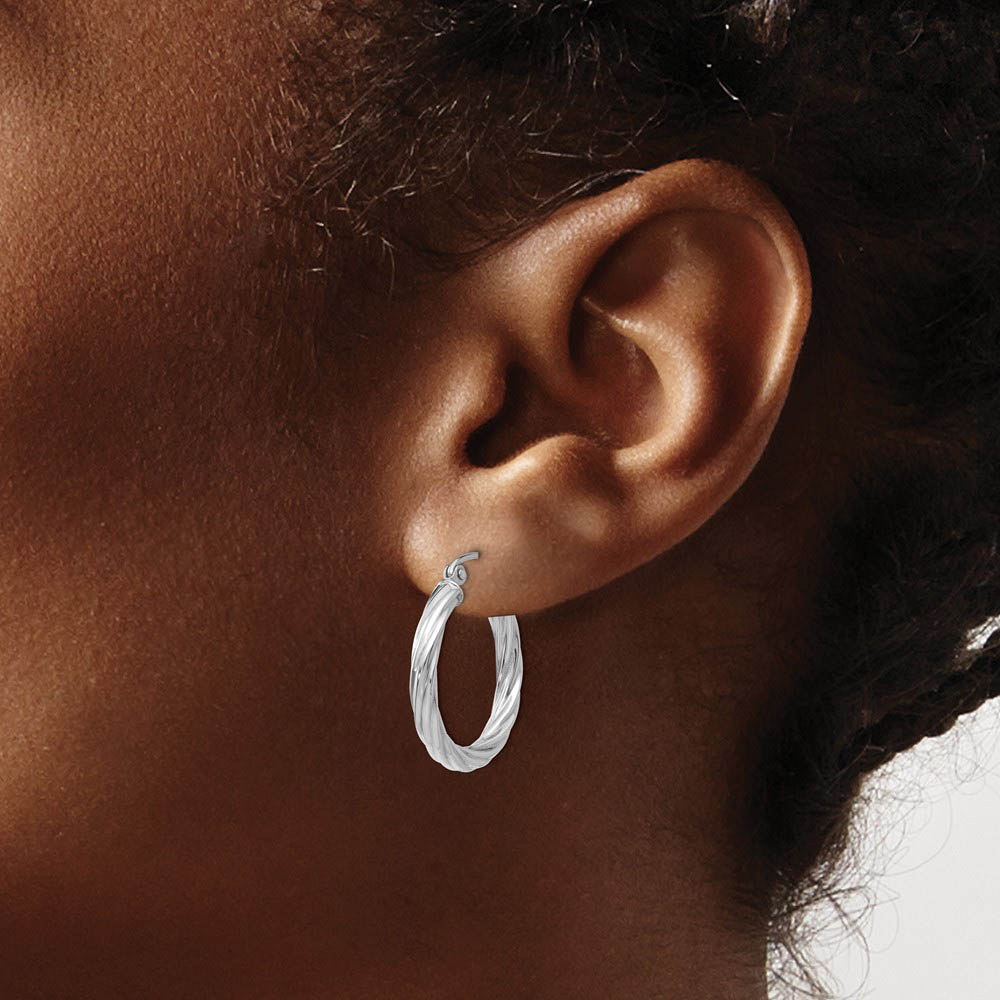 Alternate view of the 3.25mm x 20mm Polished 14k White Gold Twisted Round Hoop Earrings by The Black Bow Jewelry Co.