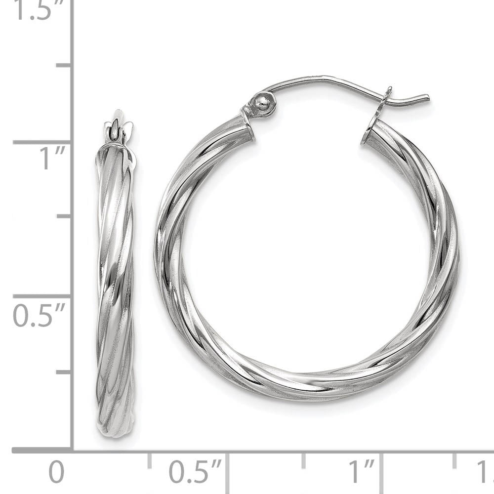 Alternate view of the 3.25mm x 26mm Polished 14k White Gold Twisted Round Hoop Earrings by The Black Bow Jewelry Co.