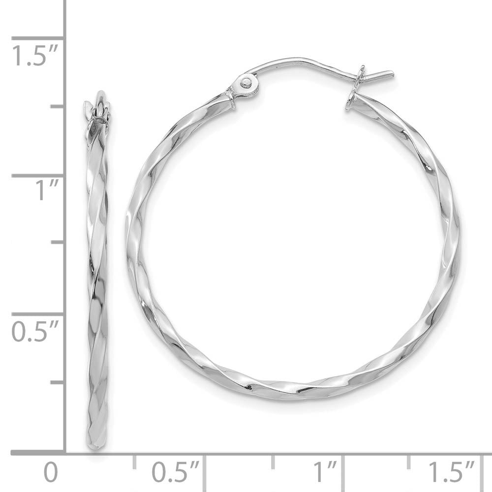 Alternate view of the 2mm, Twisted 14k White Gold Round Hoop Earrings, 26mm (1 Inch) by The Black Bow Jewelry Co.