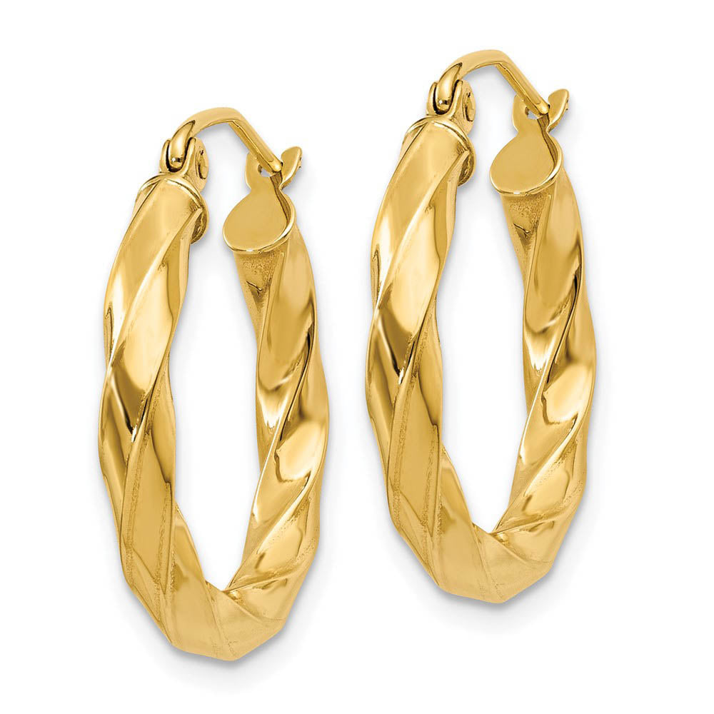 Alternate view of the 3mm x 22mm Polished 14k Yellow Gold Medium Twisted Round Hoop Earrings by The Black Bow Jewelry Co.
