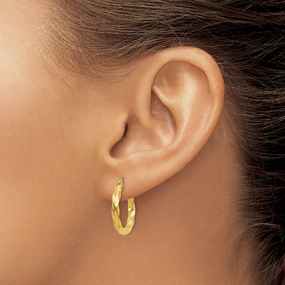 Alternate view of the 3mm x 22mm Polished 14k Yellow Gold Medium Twisted Round Hoop Earrings by The Black Bow Jewelry Co.