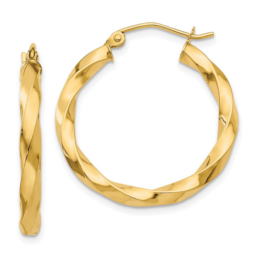 3mm x 27mm Polished 14k Yellow Gold Medium Twisted Round Hoop Earrings, Item E13497 by The Black Bow Jewelry Co.