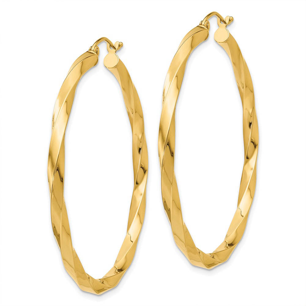 Alternate view of the 3mm x 43mm Polished 14k Yellow Gold Large Twisted Round Hoop Earrings by The Black Bow Jewelry Co.