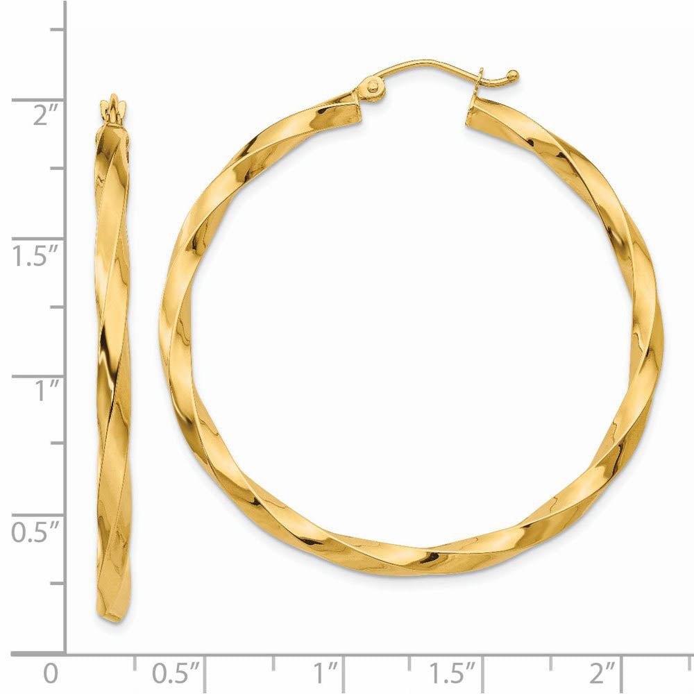 Alternate view of the 3mm x 43mm Polished 14k Yellow Gold Large Twisted Round Hoop Earrings by The Black Bow Jewelry Co.