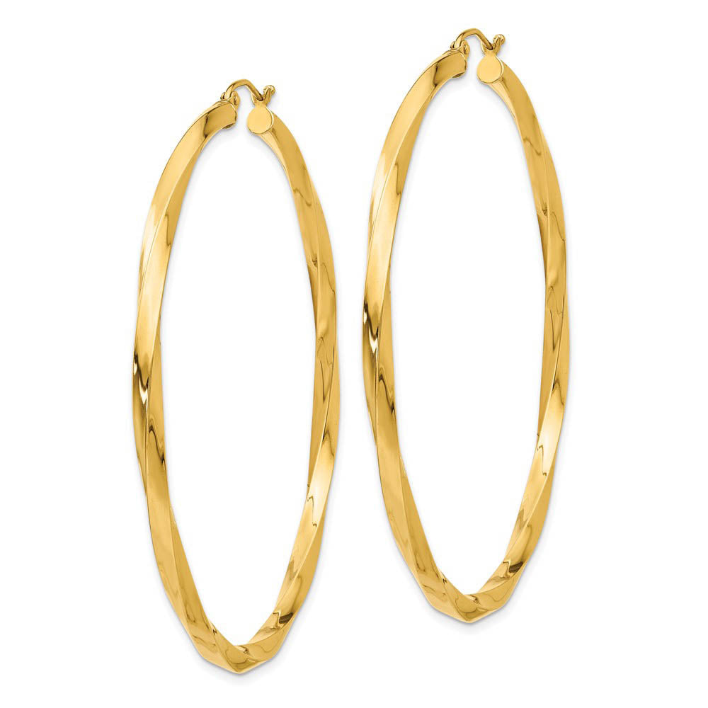 Alternate view of the 3 x 60mm Polished 14k Yellow Gold X-Large Twisted Round Hoop Earrings by The Black Bow Jewelry Co.
