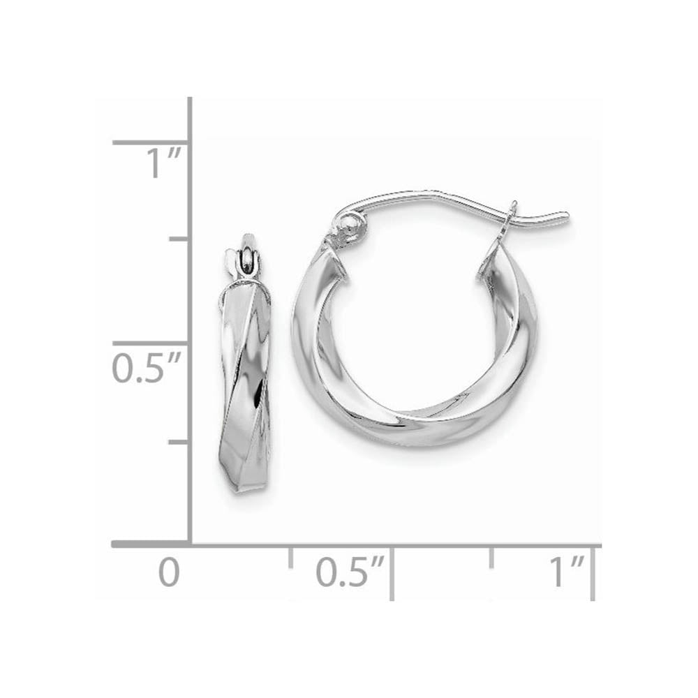 Alternate view of the 3mm x 15mm Polished 14k White Gold Small Twisted Round Hoop Earrings by The Black Bow Jewelry Co.