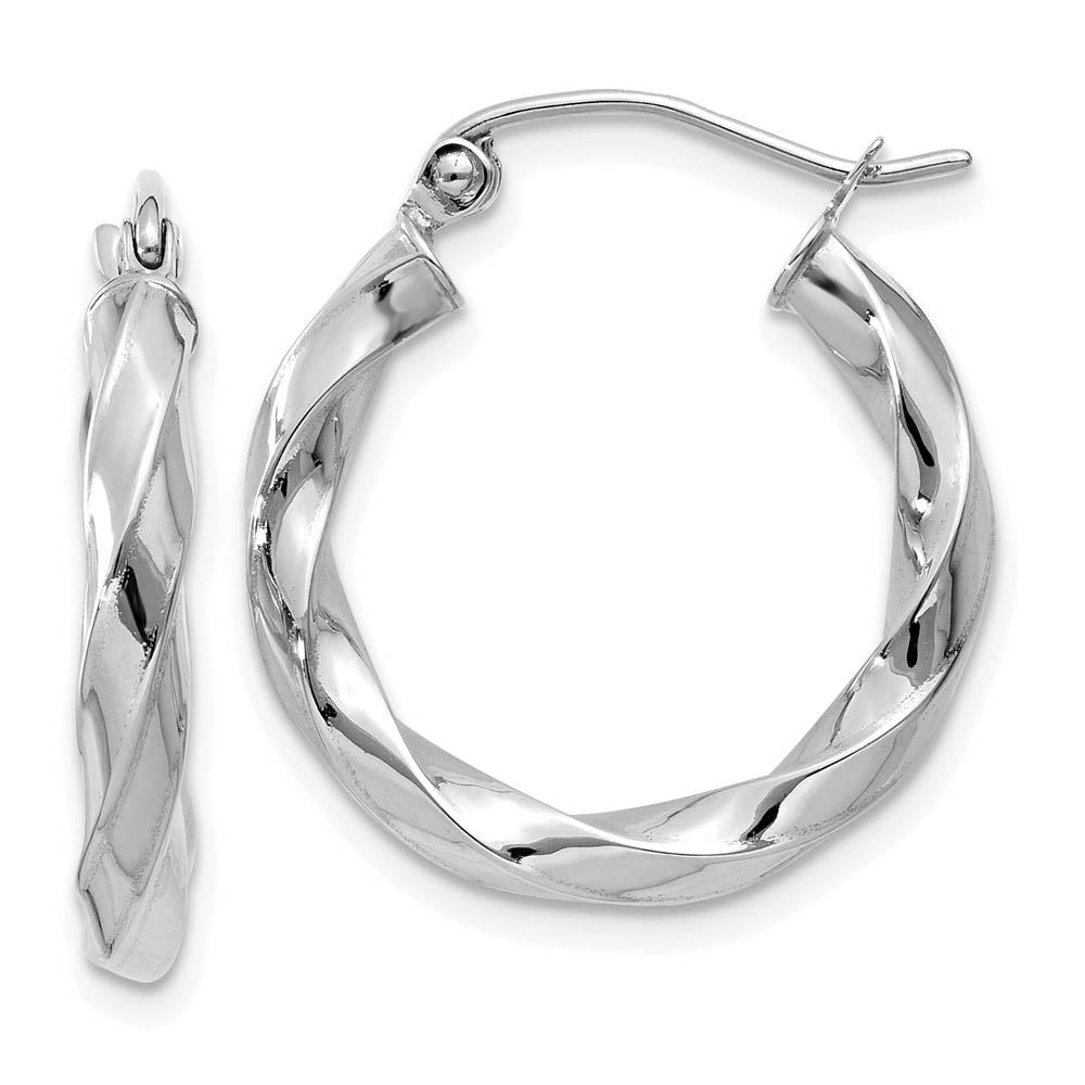 3mm x 22mm Polished 14k White Gold Medium Twisted Round Hoop Earrings, Item E13503 by The Black Bow Jewelry Co.