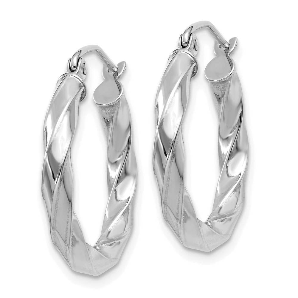 Alternate view of the 3mm x 22mm Polished 14k White Gold Medium Twisted Round Hoop Earrings by The Black Bow Jewelry Co.