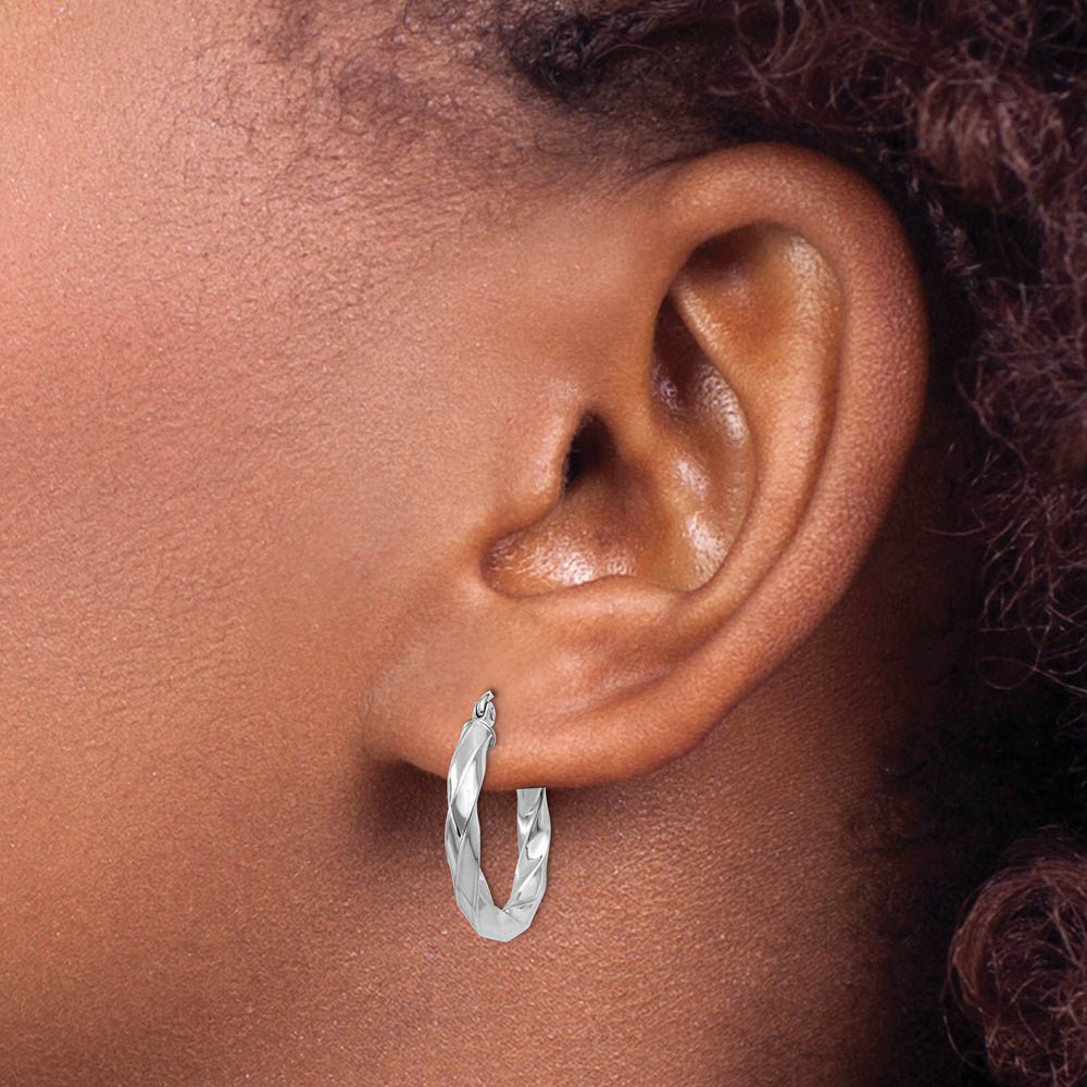 Alternate view of the 3mm x 22mm Polished 14k White Gold Medium Twisted Round Hoop Earrings by The Black Bow Jewelry Co.
