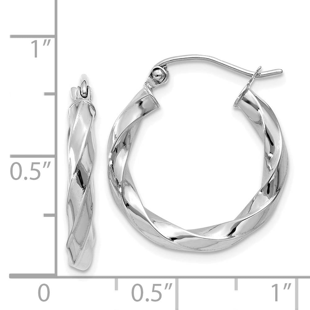 Alternate view of the 3mm x 22mm Polished 14k White Gold Medium Twisted Round Hoop Earrings by The Black Bow Jewelry Co.