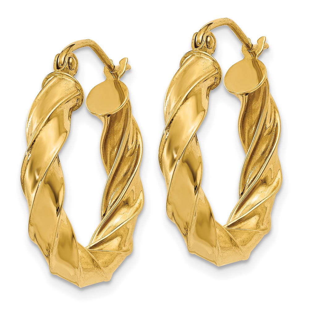 Alternate view of the 4mm x 21mm Polished 14k Yellow Gold Hollow Twisted Round Hoop Earrings by The Black Bow Jewelry Co.