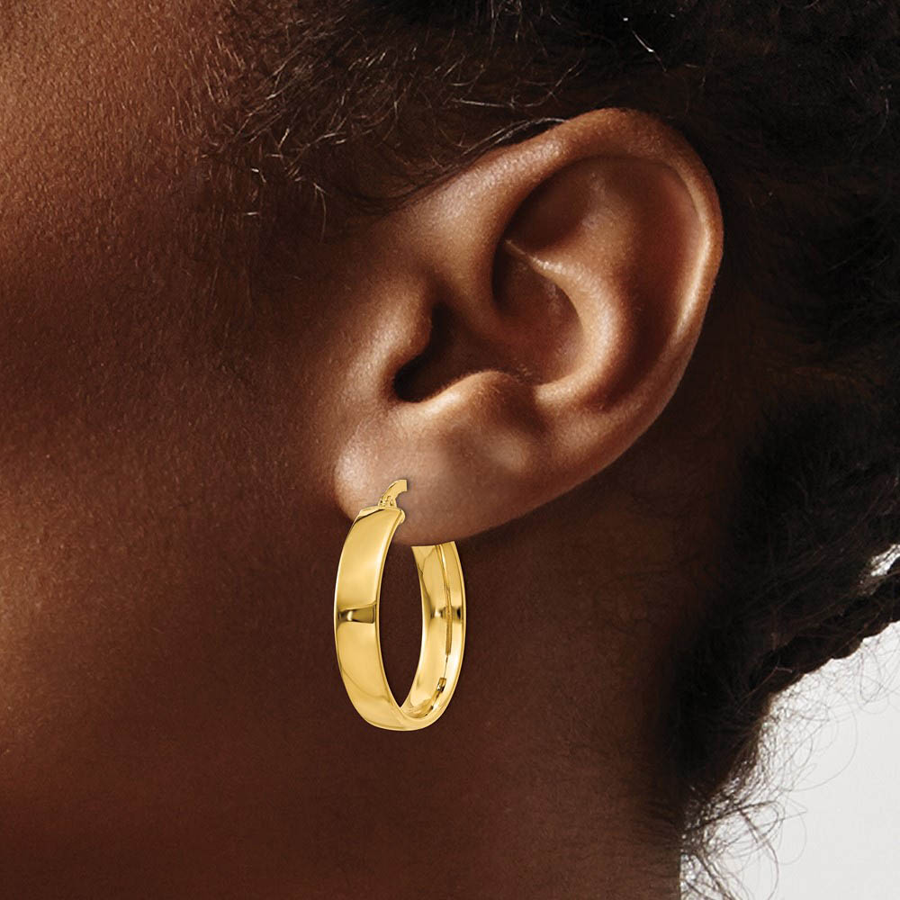 Alternate view of the 4.75mm x 23mm Polished 14k Yellow Gold Round Hoop Earrings by The Black Bow Jewelry Co.