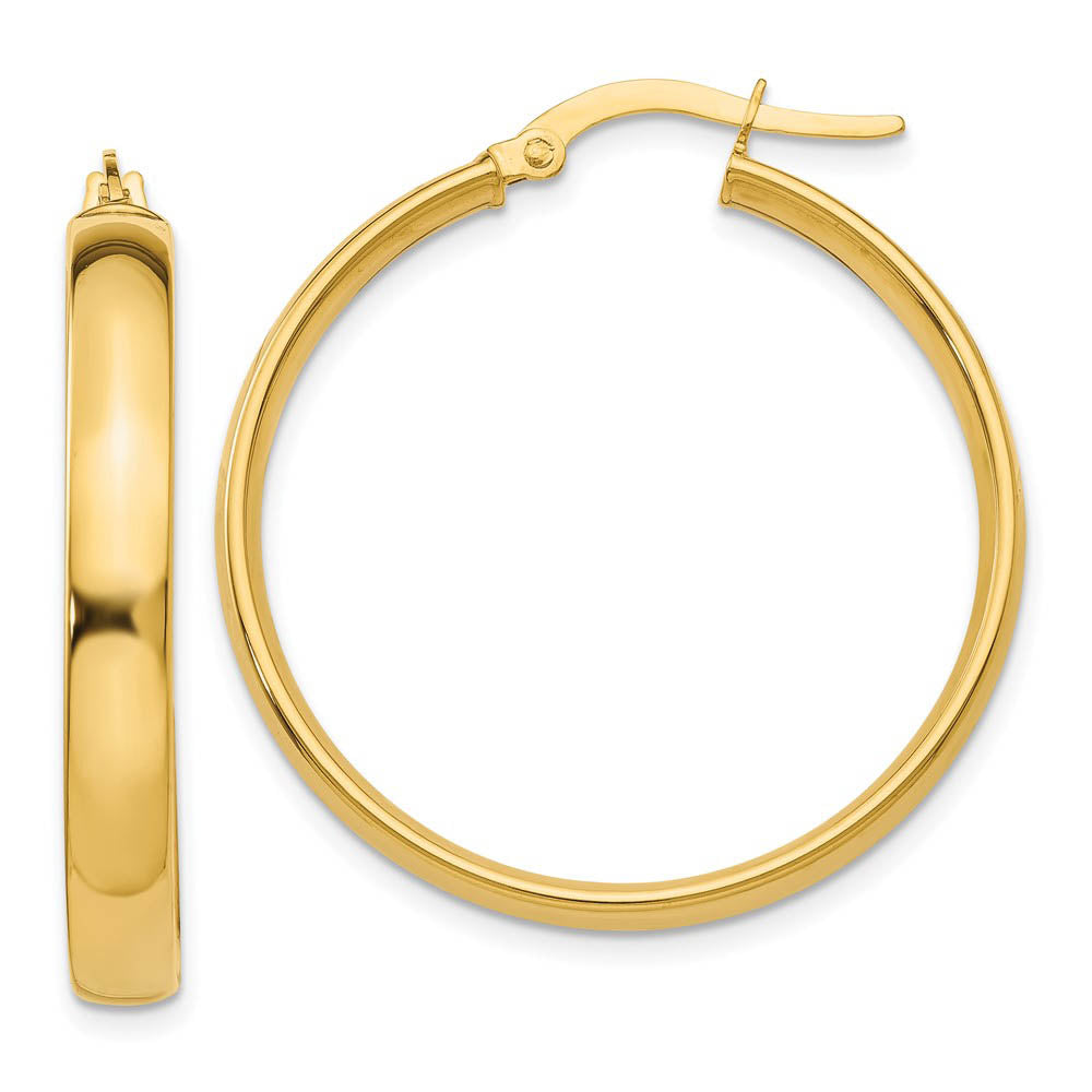 4mm x 28mm Polished 14k Yellow Gold Round Hoop Earrings, Item E13517 by The Black Bow Jewelry Co.