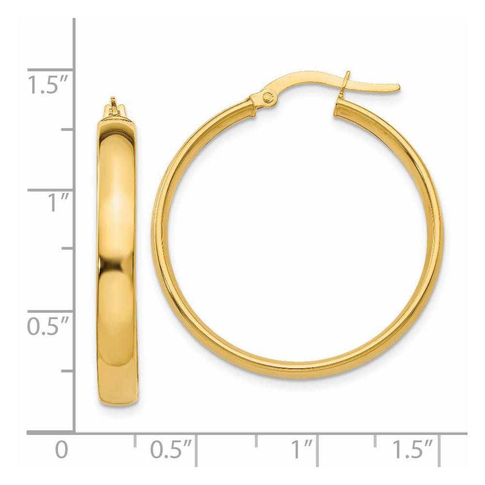 Alternate view of the 4mm x 28mm Polished 14k Yellow Gold Round Hoop Earrings by The Black Bow Jewelry Co.