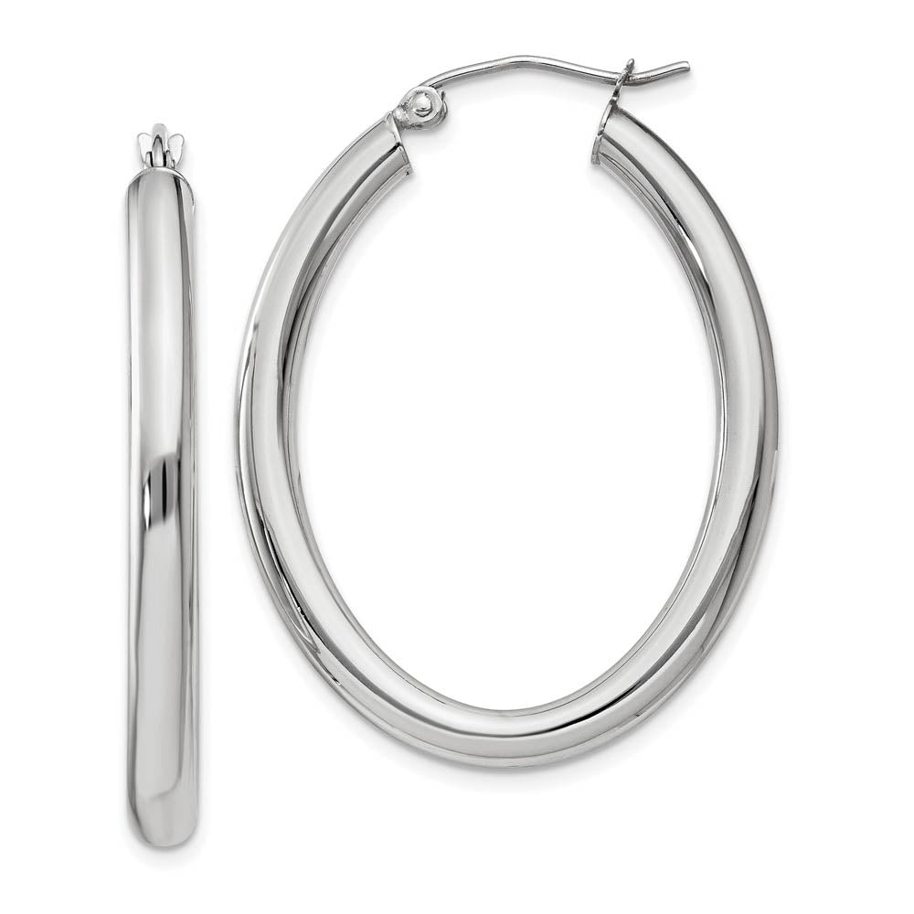 3.5mm x 38mm Polished 14k White Gold Classic Oval Tube Hoop Earrings, Item E13548 by The Black Bow Jewelry Co.