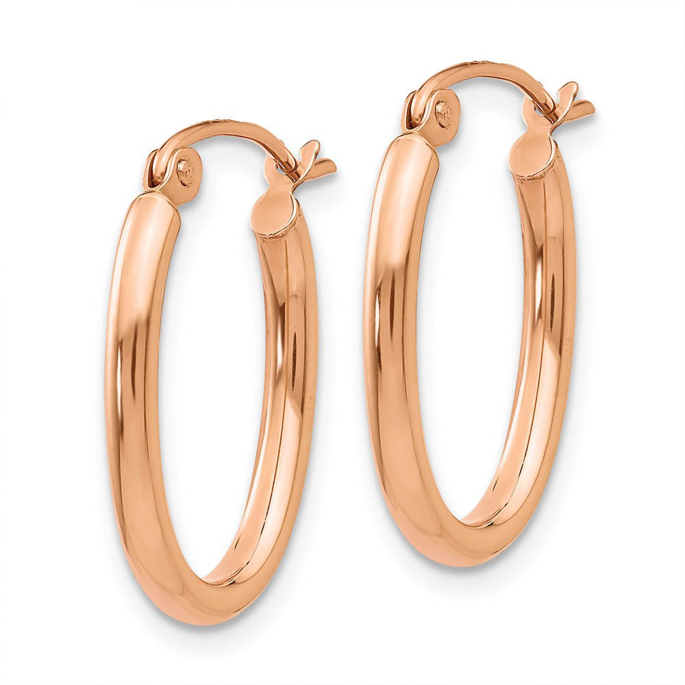 Alternate view of the 2mm x 27mm Polished 14k Rose Gold Classic Oval Hoop Earrings by The Black Bow Jewelry Co.