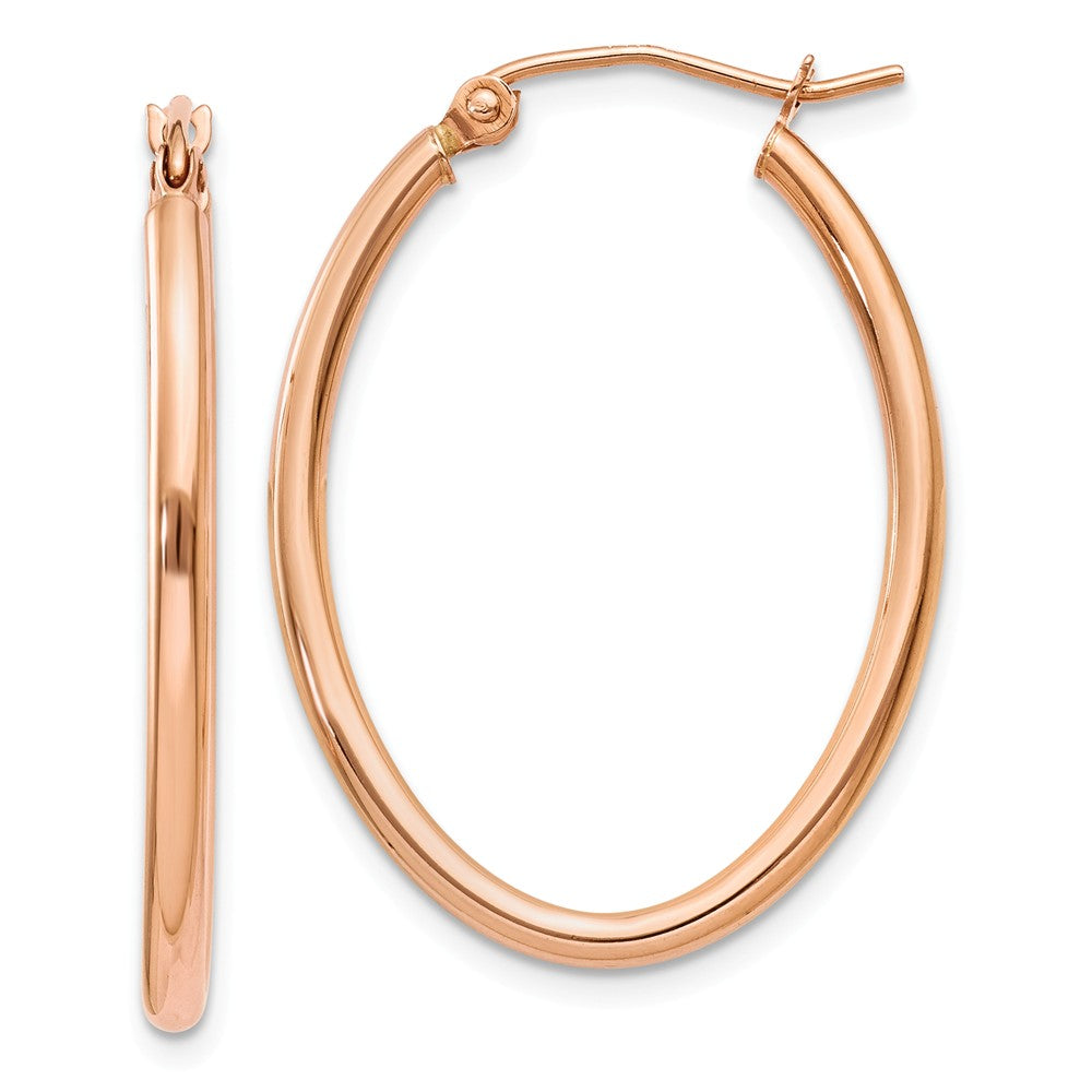 2mm x 30mm Polished 14k Rose Gold Classic Oval Hoop Earrings, Item E13555 by The Black Bow Jewelry Co.