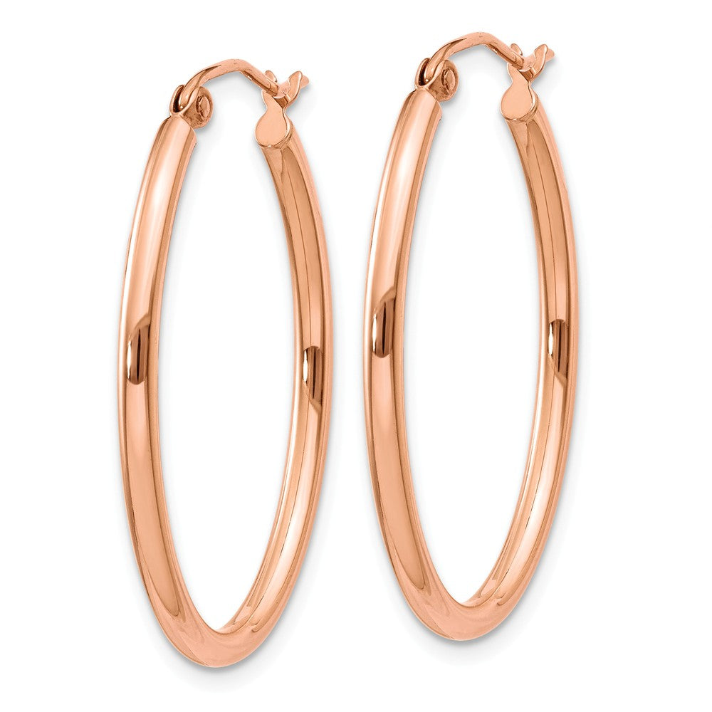 Alternate view of the 2mm x 30mm Polished 14k Rose Gold Classic Oval Hoop Earrings by The Black Bow Jewelry Co.