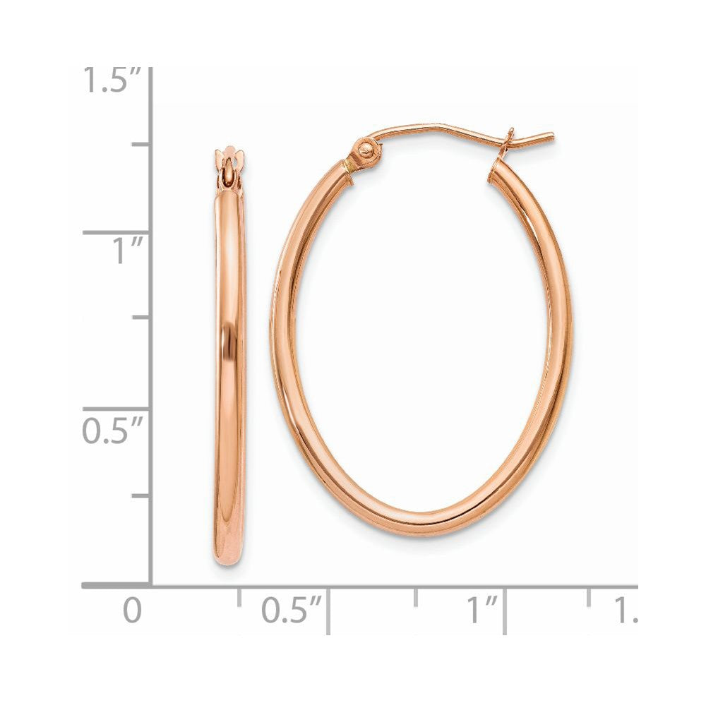 Alternate view of the 2mm x 30mm Polished 14k Rose Gold Classic Oval Hoop Earrings by The Black Bow Jewelry Co.