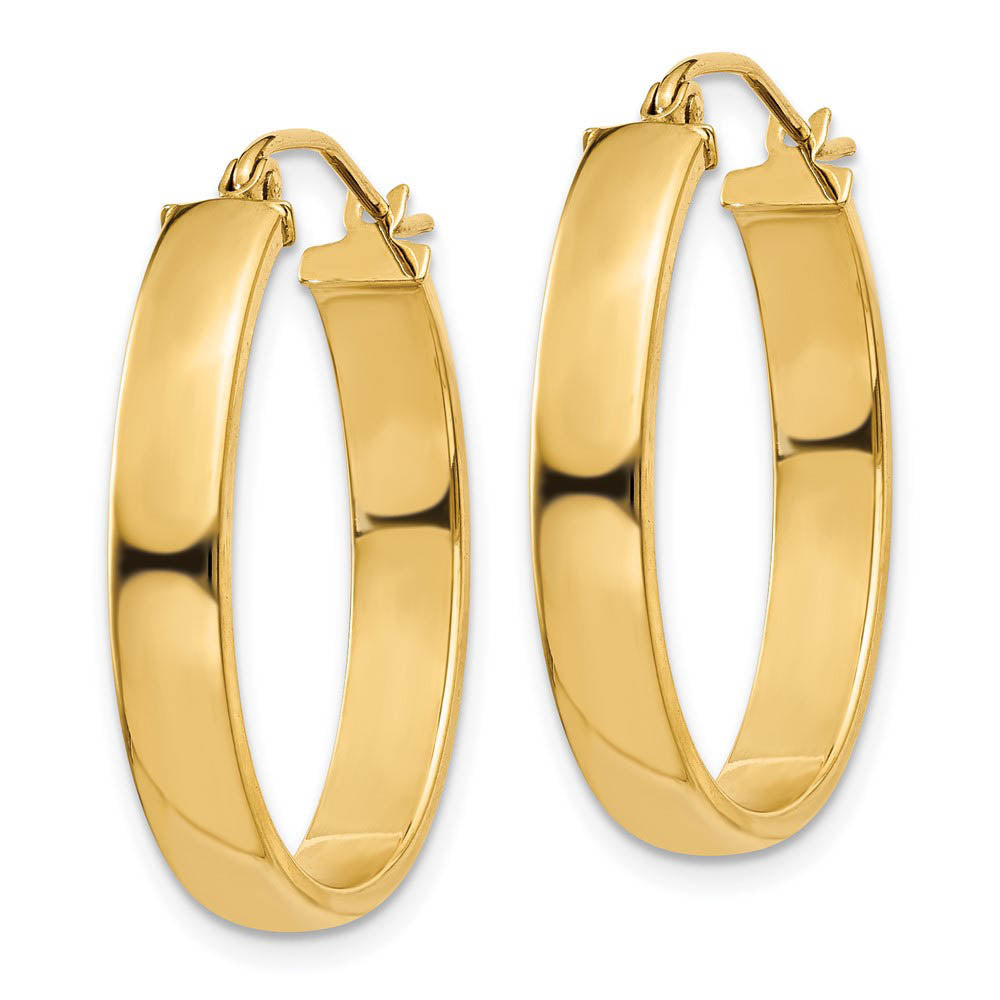 Alternate view of the 4mm x 25mm Polished 14k Yellow Gold Rectangular Tube Oval Hoops by The Black Bow Jewelry Co.