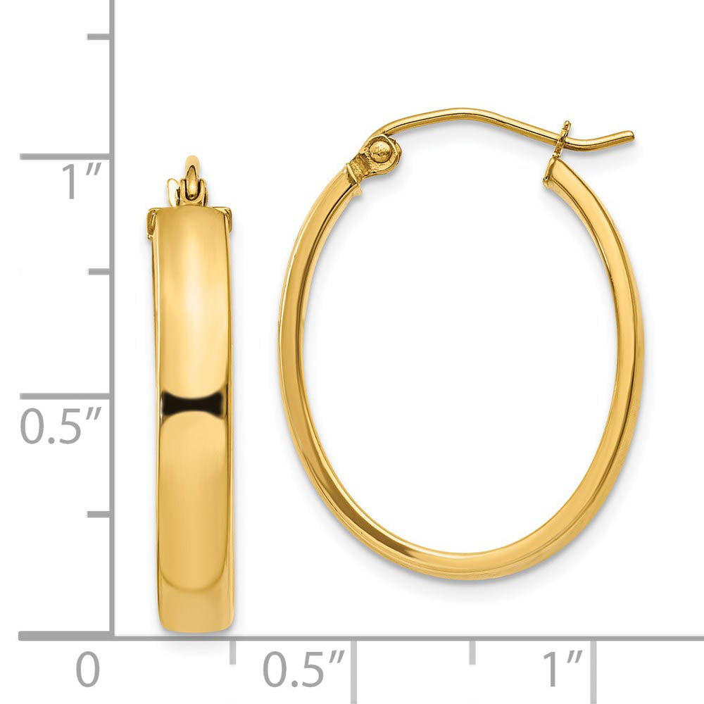 Alternate view of the 4mm x 25mm Polished 14k Yellow Gold Rectangular Tube Oval Hoops by The Black Bow Jewelry Co.
