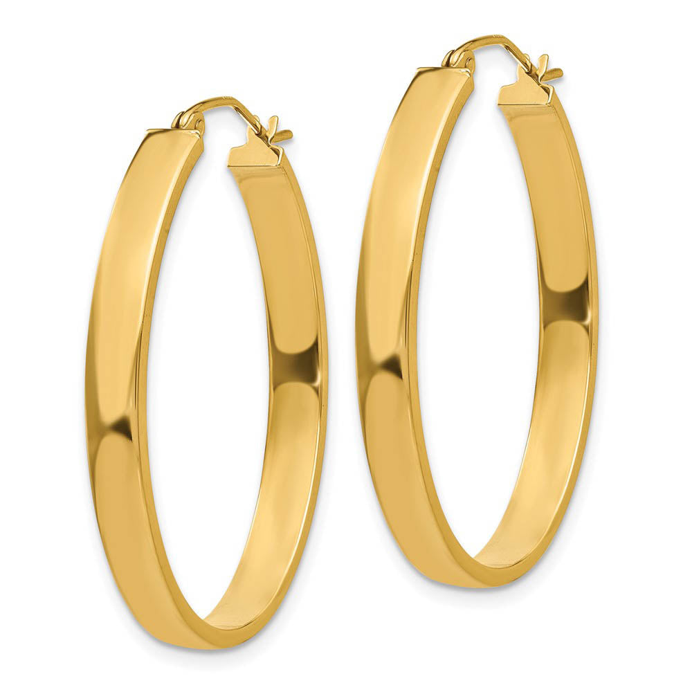 Alternate view of the 4mm x 35mm Polished 14k Yellow Gold Rectangular Tube Oval Hoops by The Black Bow Jewelry Co.