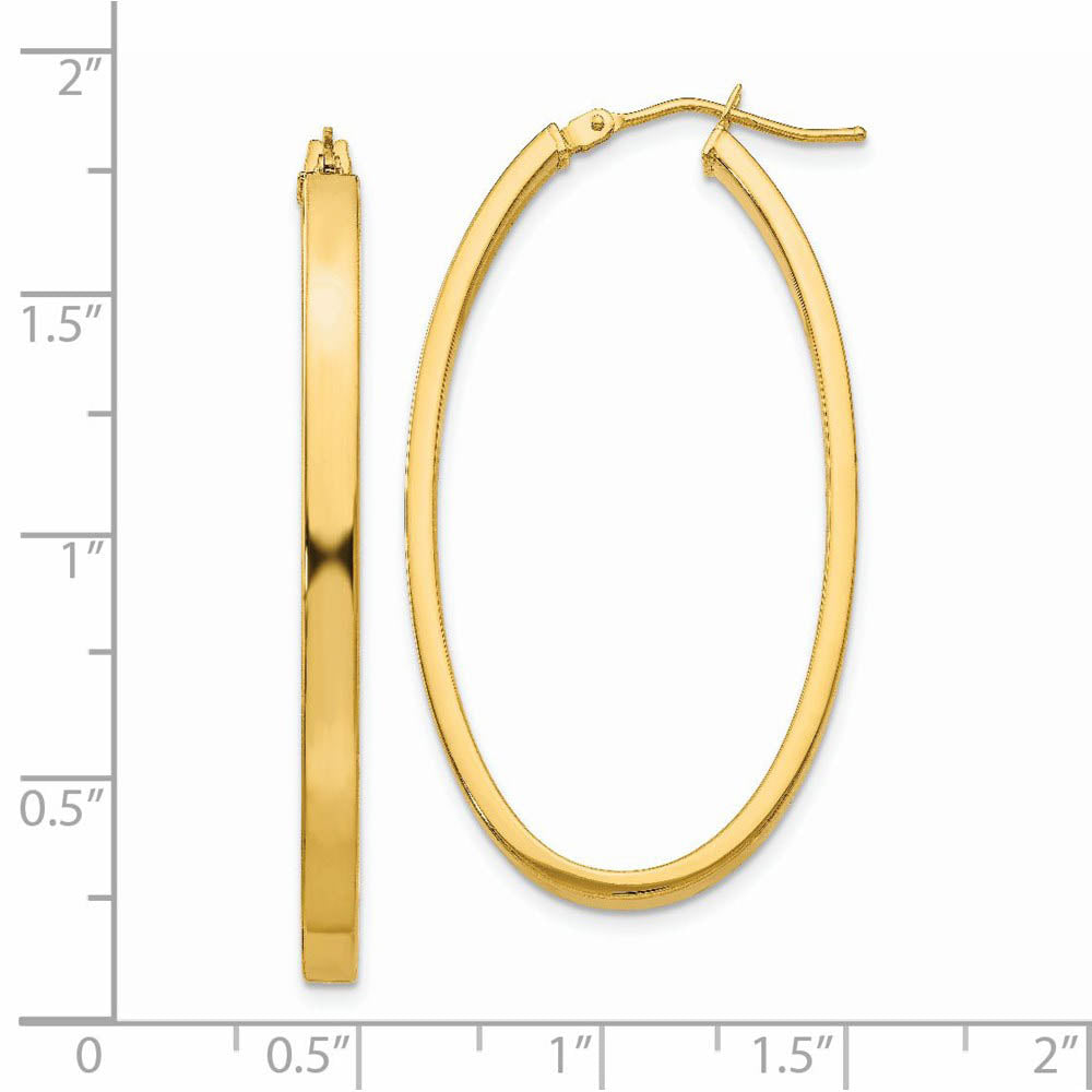 Alternate view of the 3mm x 43mm 14k Yellow Gold Polished Flat Tube Large Oval Hoop Earrings by The Black Bow Jewelry Co.