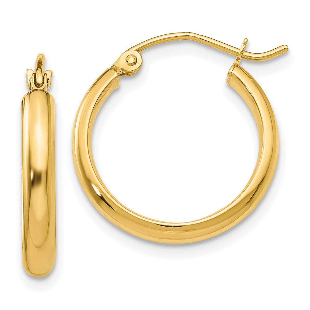 x 19mm Polished 14k Yellow Gold Domed Round Tube Hoop