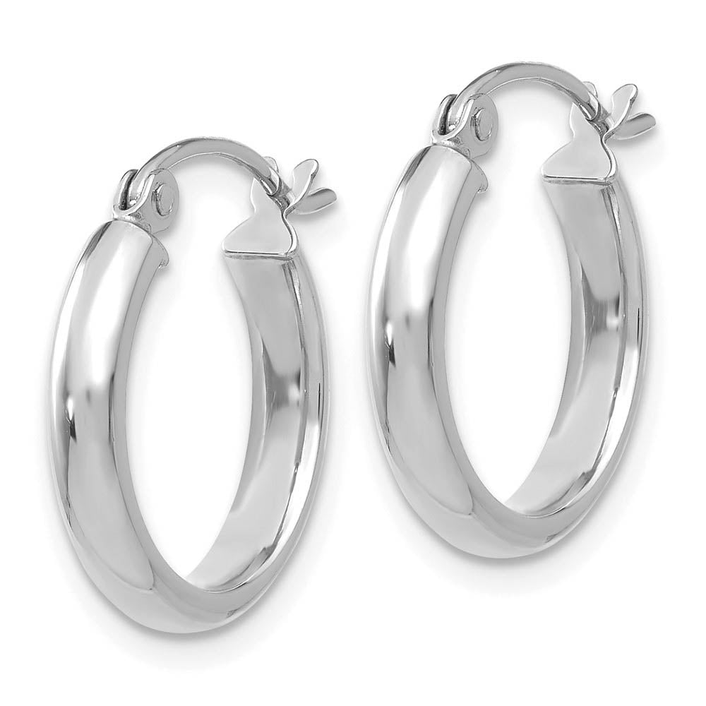 Alternate view of the 2.75mm x 15mm Polished 14k White Gold Domed Round Tube Hoop Earrings by The Black Bow Jewelry Co.